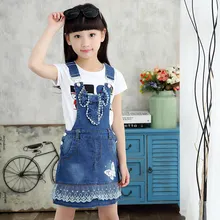 Хлопковый Летний джинсовый комбинезон с кружевным низом для девочек; Комбинезоны на подтяжках с бантом; повседневные джинсы для девочек; джинсовый комбинезон с ремнем