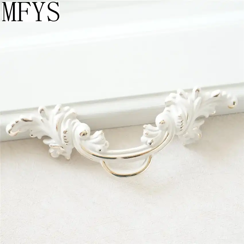 2.5 Shabby Chic Dresser Pull Drawer Pulls Handles White Gold Rustic Kitchen Cabinet Handle Door Knobs Pull French Country 2 12 64 mm