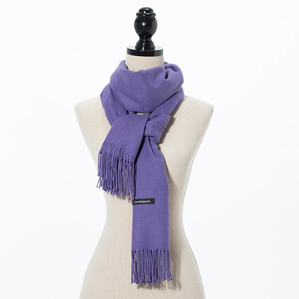 Зимний Большой шарф с кисточками 180 см* 65 см 23 цвета шерстяные вязаные шарфы Осень кашемир длинный однотонный шарф женская теплая шаль - Цвет: Light purple
