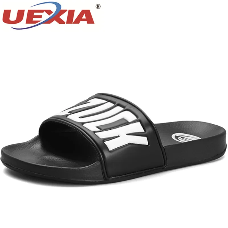 

UEXIA New Men Slippers Casual Black And White Shoes Non-slip Slides Bathroom Summer Sandals Soft Sole Flip Flops Man Lightweight
