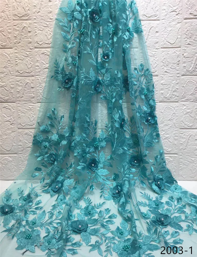 

African 3D Flower Lace Fabric 2019 French Laces Fabric With Beads High Quality French Tulle Lace Fabric For Wedding Party Dress