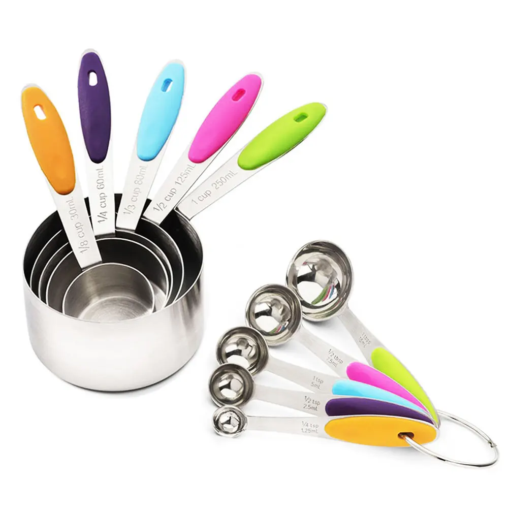 

10Pcs/Set Stainless Steel Measuring Cups and Spoons Set with Silicone Handles