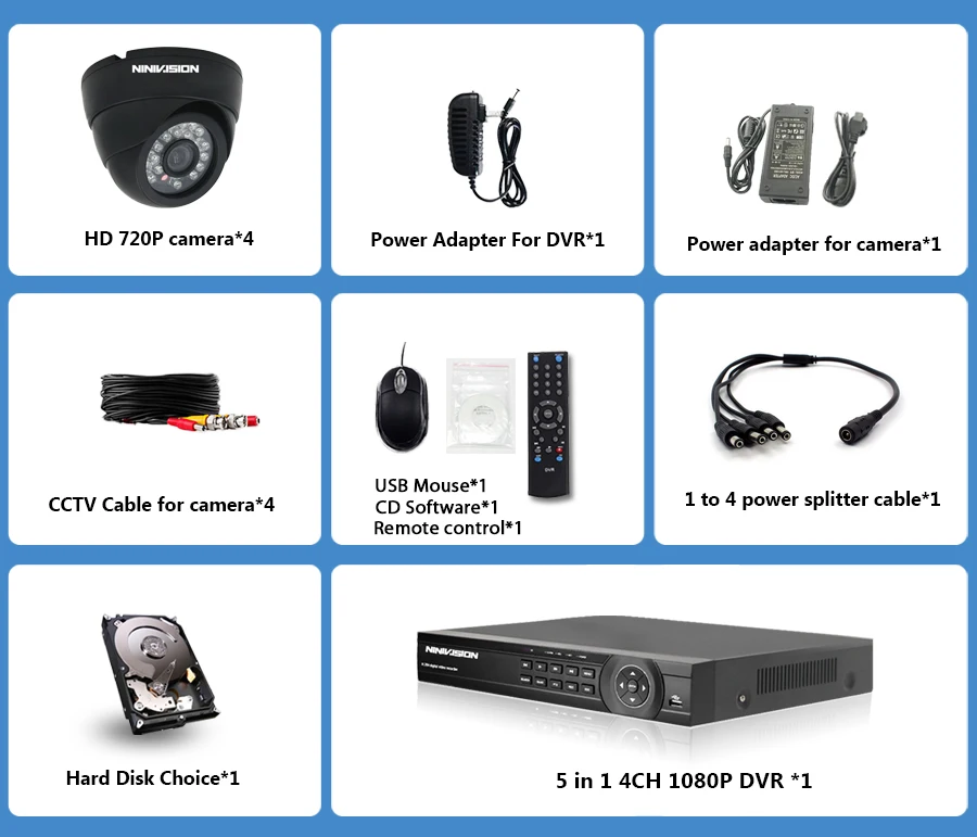 1080 P 4CH AHD CCTV Системы 4Ch AHD DVR видеонаблюдения Системы s 2000TVL Купол Крытый Ночное видение ИК Камера DIY комплект 1 ТБ HDD