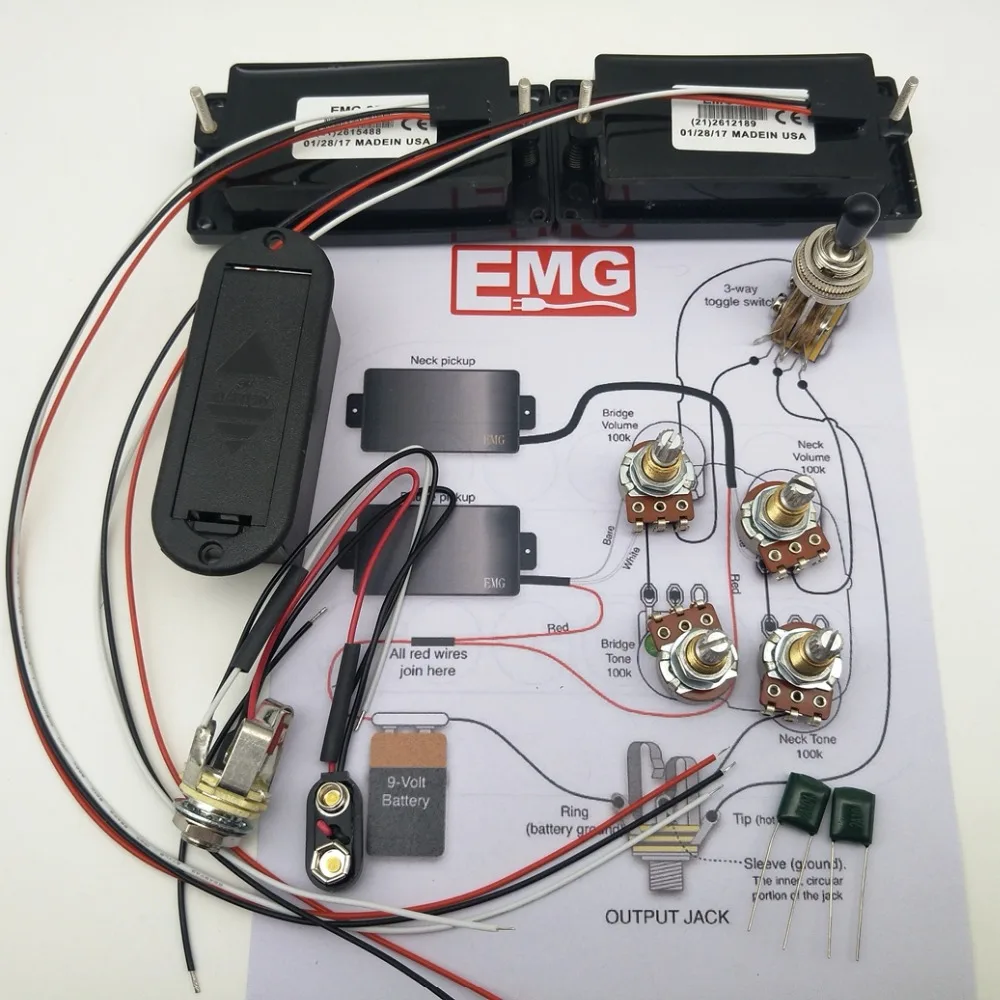 Активный звукосниматель электрогитары Хамбакеры с 25 к потенциометра монтажные аксессуары+ установка чертеж