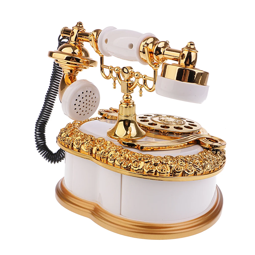 Classical Telephone Figurine Music Box Desktop Jewelry Box for Wedding Decor