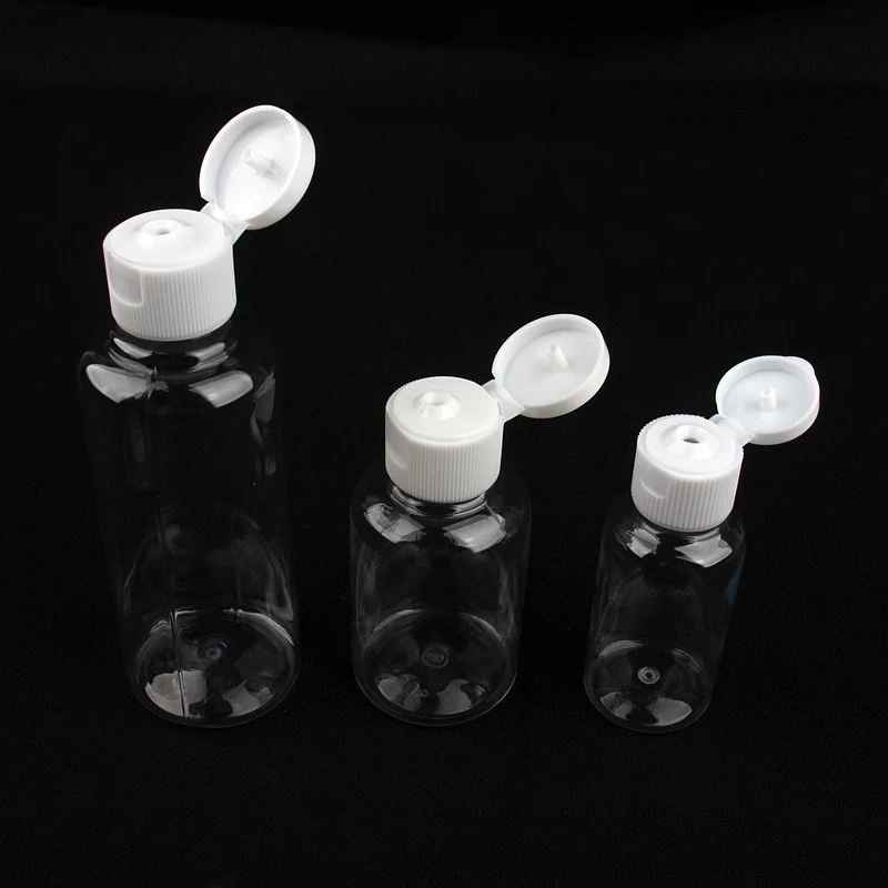 

30ml 50ml 100ml Clear Flip Top Cap Refillable Bottle Transparent Small Simple Empty Bottles Container Makeup Liquid Cosmetic Jar