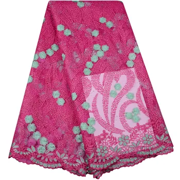 

Newest Nigerian Tulle Lace Fabrics 2018 African Lace Fabric High Quality French Mesh Lace Fabric With Stones For Party Dress 970
