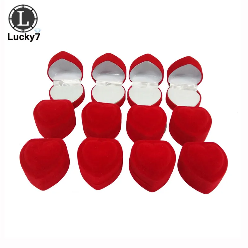 Wholesale 24Pcs Romantic Velvet Birthday Engagement Ring Box Red Heart Shaped Valentine's Day Gift Box high grade velvet heart ring box red love shaped rings earring holder boxes engagement wedding valentine gift jewelry display