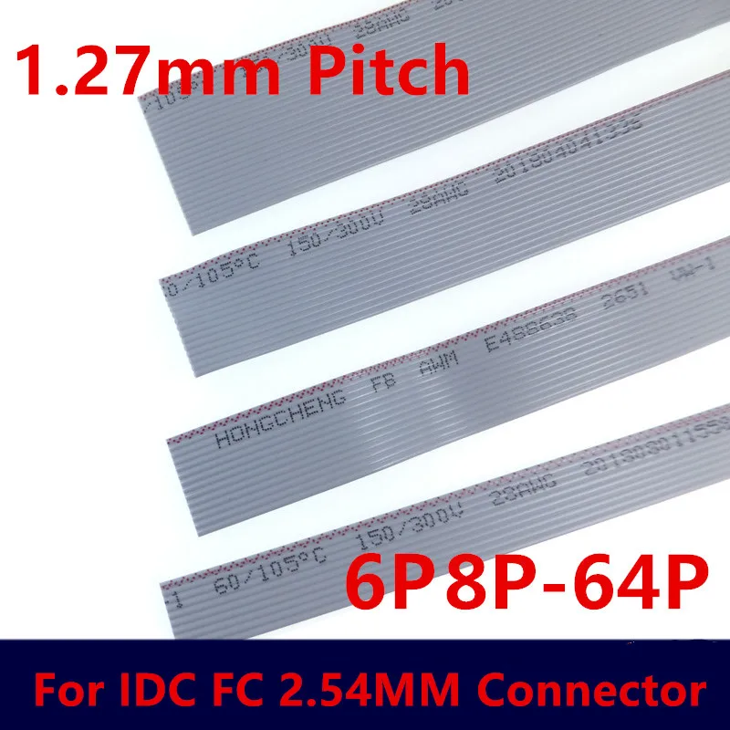 

2Meter 6P/8P/10P/12P/14P/16P/20P/26P/34P/40P/60P 1.27mm PITCH Grey Flat Ribbon Cable 28AWG WIRE for IDC FC 2.54MM Connector