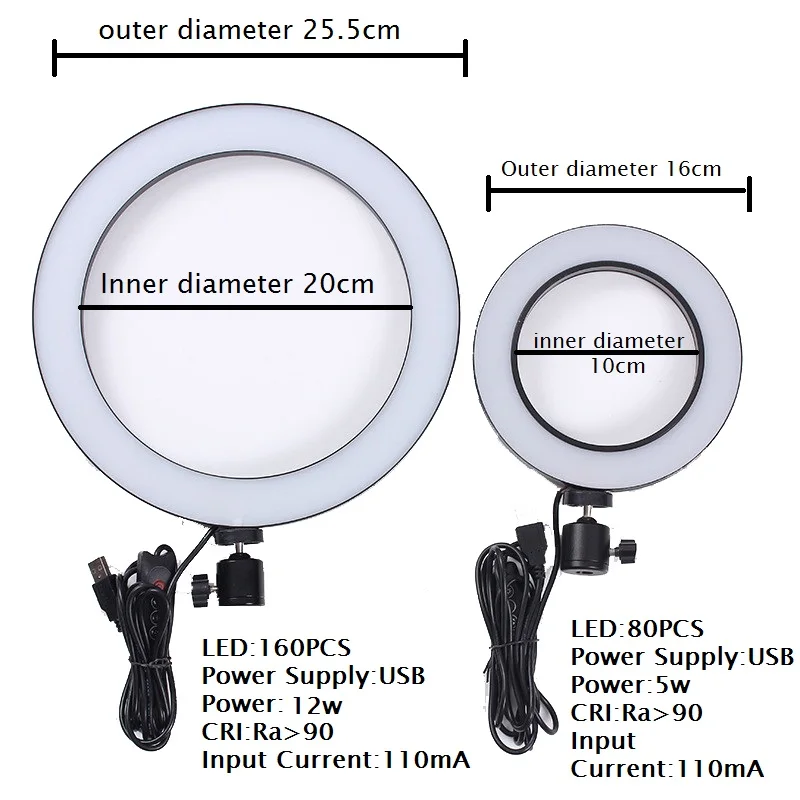 Светильник dow 16/25, 5 см светодиодный кольцевой светильник для селфи трехскоростной бесступенчатый светильник ing с регулируемой яркостью с колыбельной головкой для макияжа видео Live Studio