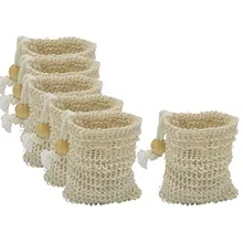 6Pcs Soap Storage Bag, Natural,Scrub Exfoliation,With Drawstring and Wooden Bead Holder