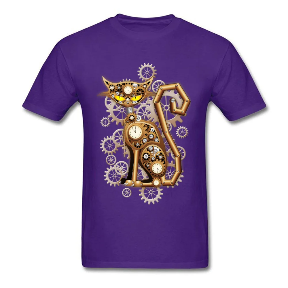 Family Steampunk Cat Vintage Copper Toy Tops T Shirt for Men Oversized Mother Day Round Neck Cotton Fabric T Shirts Tee-Shirts Steampunk Cat Vintage Copper Toy purple