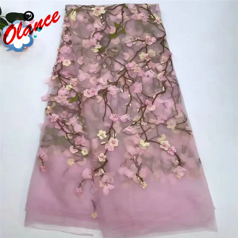 

Appliqued Graceful Peach Trees with Full of Flowers with Beads AF306 Free Shipping Party Dress Cheap Price Tulle Lace Fabric