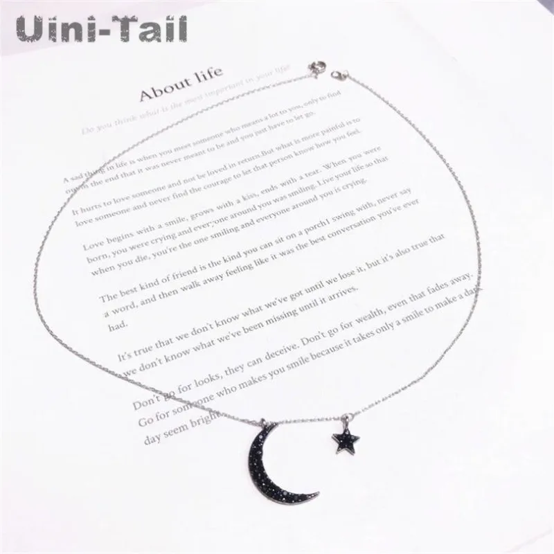 Uini-Tail Горячее предложение Новое 925 пробы Серебряное асимметричное ожерелье Звезда Луна корейская мода поток высокого качества ювелирные изделия