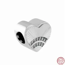 Две изогнутые линии чистый CZ в форме сердца веер подвеска любовь бусины для женщин ювелирные изделия DIY Fit PANDORA Подвески Серебро 925 FL762