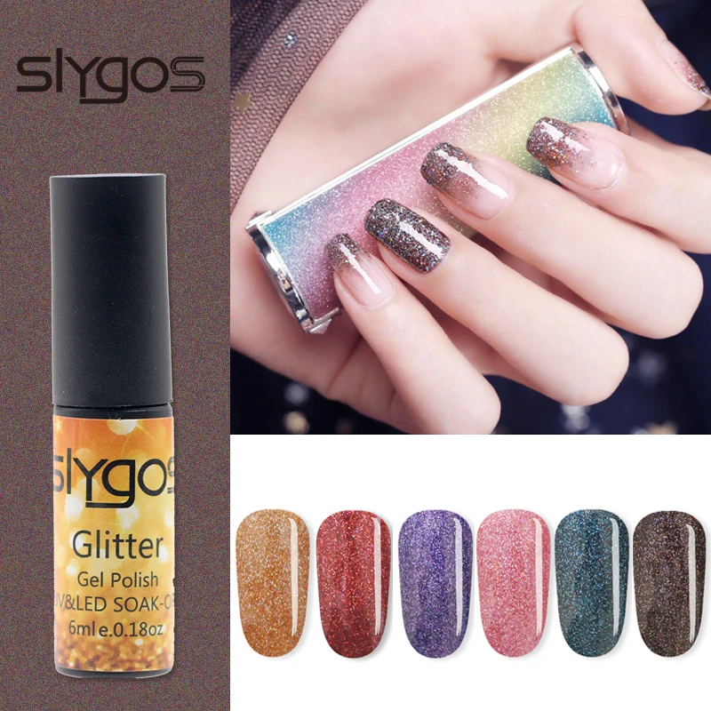 

SLYGOS Rainbow Laser Gel Holographic Glitter 6ML UV Nail Gel Polish Colorful Super Shine Shimmer Manicure Soak Off Nail Polish