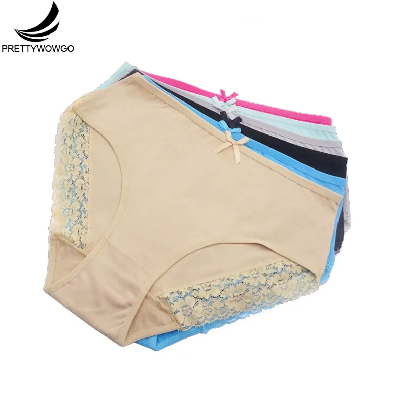 

Prettywowgo 6pcs/lot Plus Size Underwear Women High Waist Cotton Sexy Lace Plus Size Panties XXL 3XL 4XL 9241