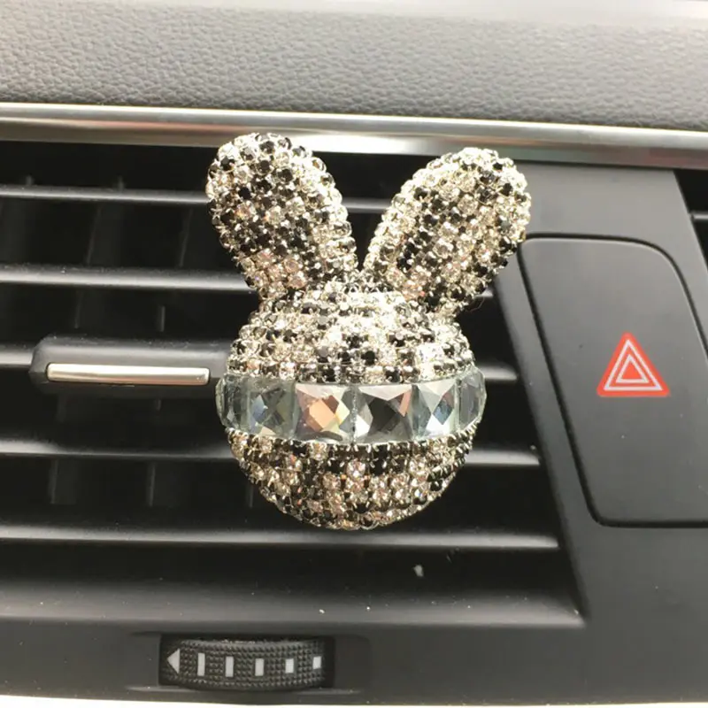 Random Color Bling Хрустальный кролик головы автомобильный освежитель воздуха Духи интерьерный Декор M8617 - Название цвета: Random Color