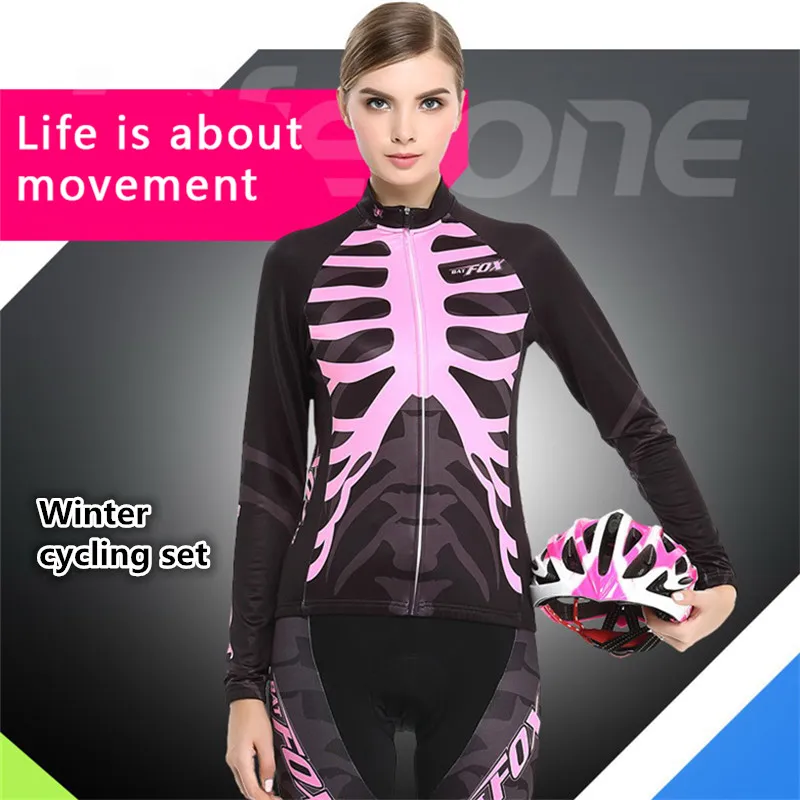 

LIFETONE Women Cycling Sets Human Skeleton Style Winter Cycling Jersey Set 80% Polyester 20% Lycra Cycling Clothing Suit