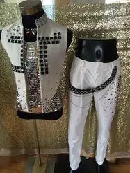 Мужская мода белая куртка певец стильный жилет со стразами танцор ночной клуб бар концерт куртка для танцев верхняя одежда