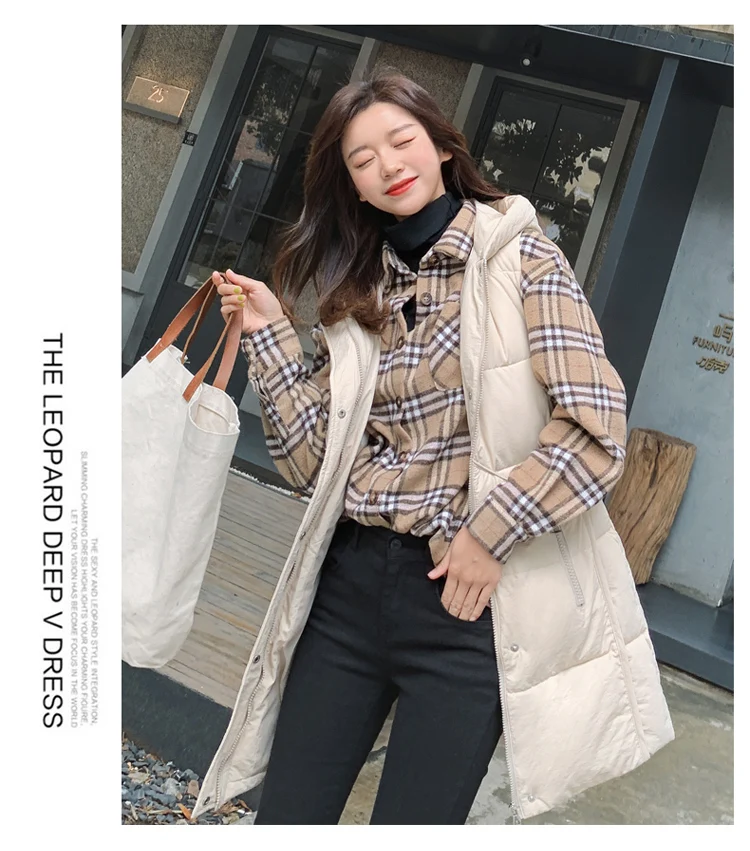new Winter Long vest women Casual Slim thick warm Autumn hooded sleeveless waistcoat long zipper female cotton padded jacket