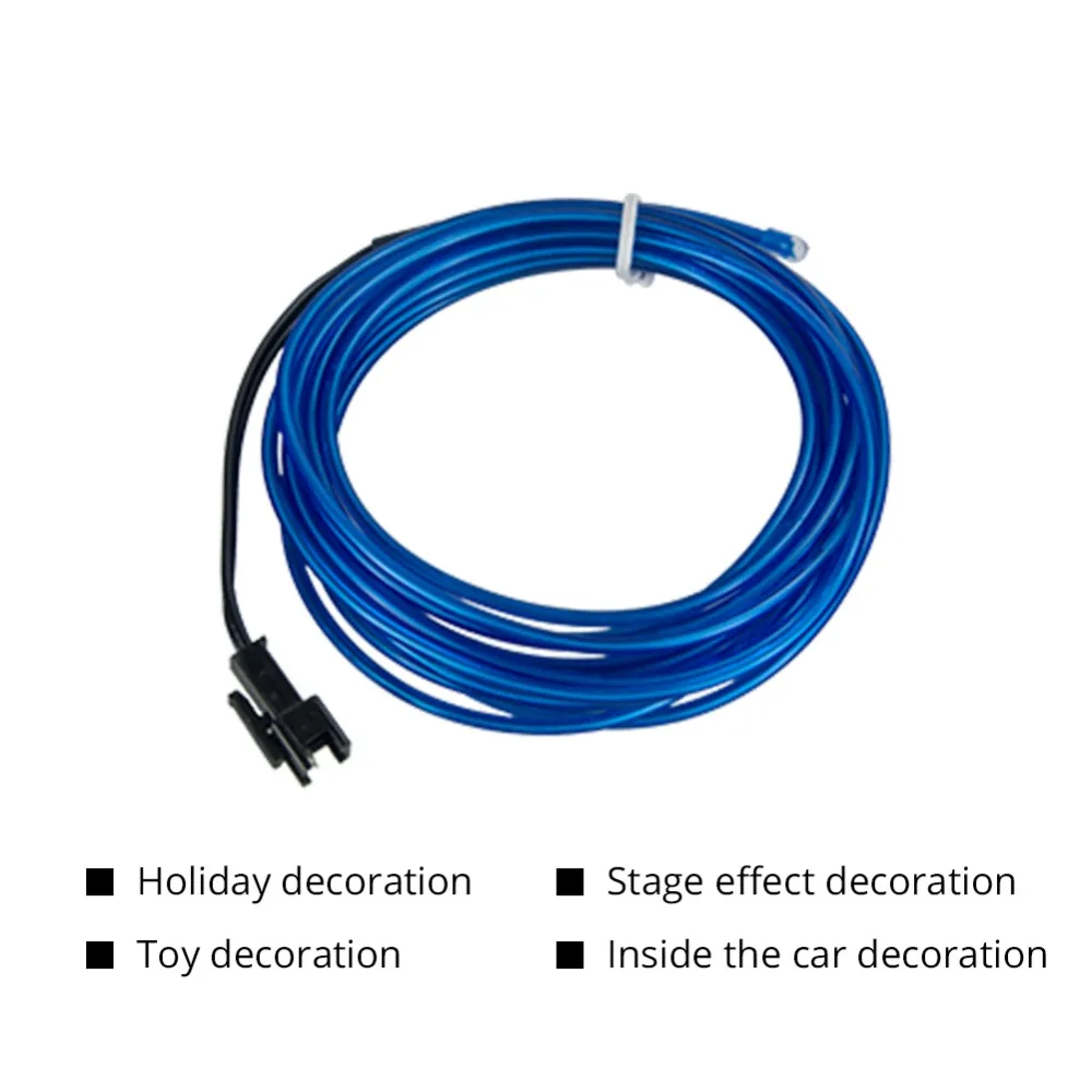 Светодиодный светильник для автомобиля голубого цвета, 1 м, 2 м, 3 м, 4 м, 5 м, гибкий неоновый светильник, светодиодный светильник для салона автомобиля, декоративный El холодный светильник, 5 В