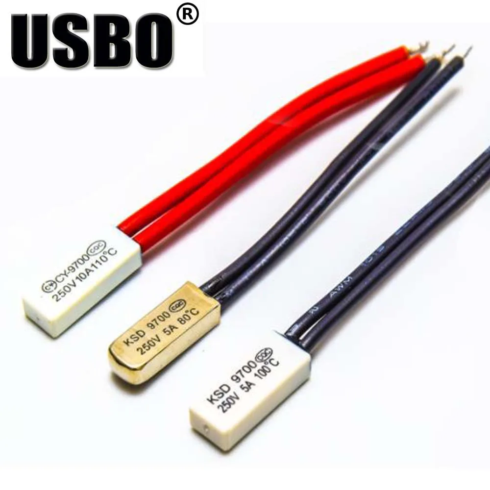 

High quality 5A 250V bimetal thermostat thermal protector 65 degree normal closed temperature control switch KSD-9700 10pcs