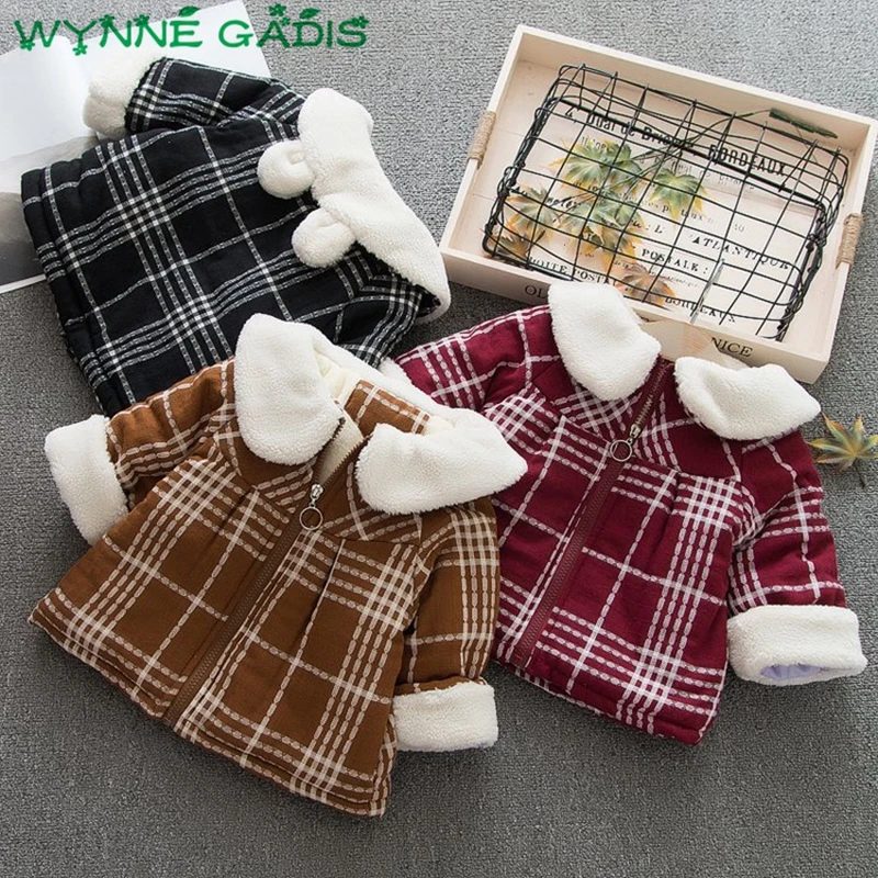 

WYNNE GADIS Winter Baby Girls Plaid Print Lapel Collar Thicken Jacket Princess Children Kids Warm Outerwear Coats casaco