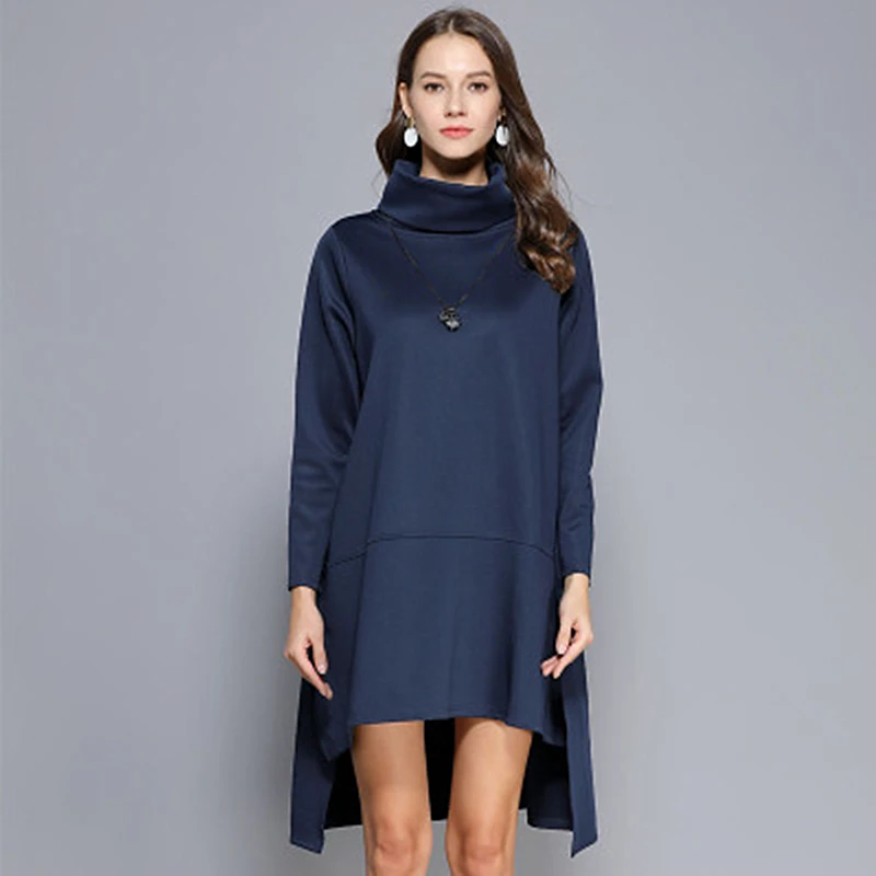 

2019 Women's Dress Long Sleeve Loose Fat MM Spring Large Size Long Solid Color Trend Comfortable