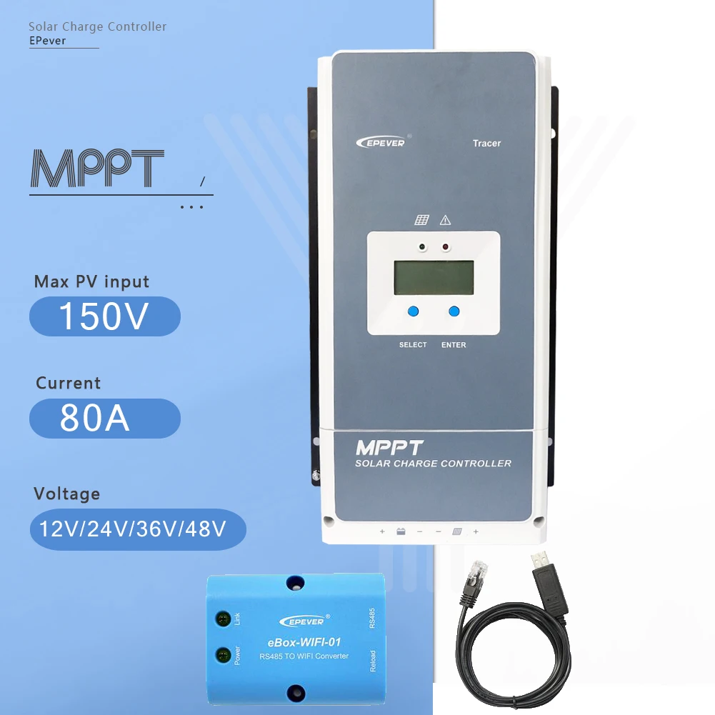 EPever Tracer8415AN 80A солнечное зарядное устройство MPPT контроллер 12 В 24 в 36 в 48 в авто для Max 150 в солнечная панель Входной регулятор WithBLE/wifi - Цвет: 80AN-WIFI-RS485