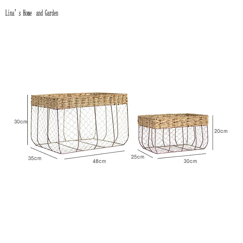 Набор из 2 предметов прямоугольная винтажная проволочная корзина ручной работы в деревенском стиле