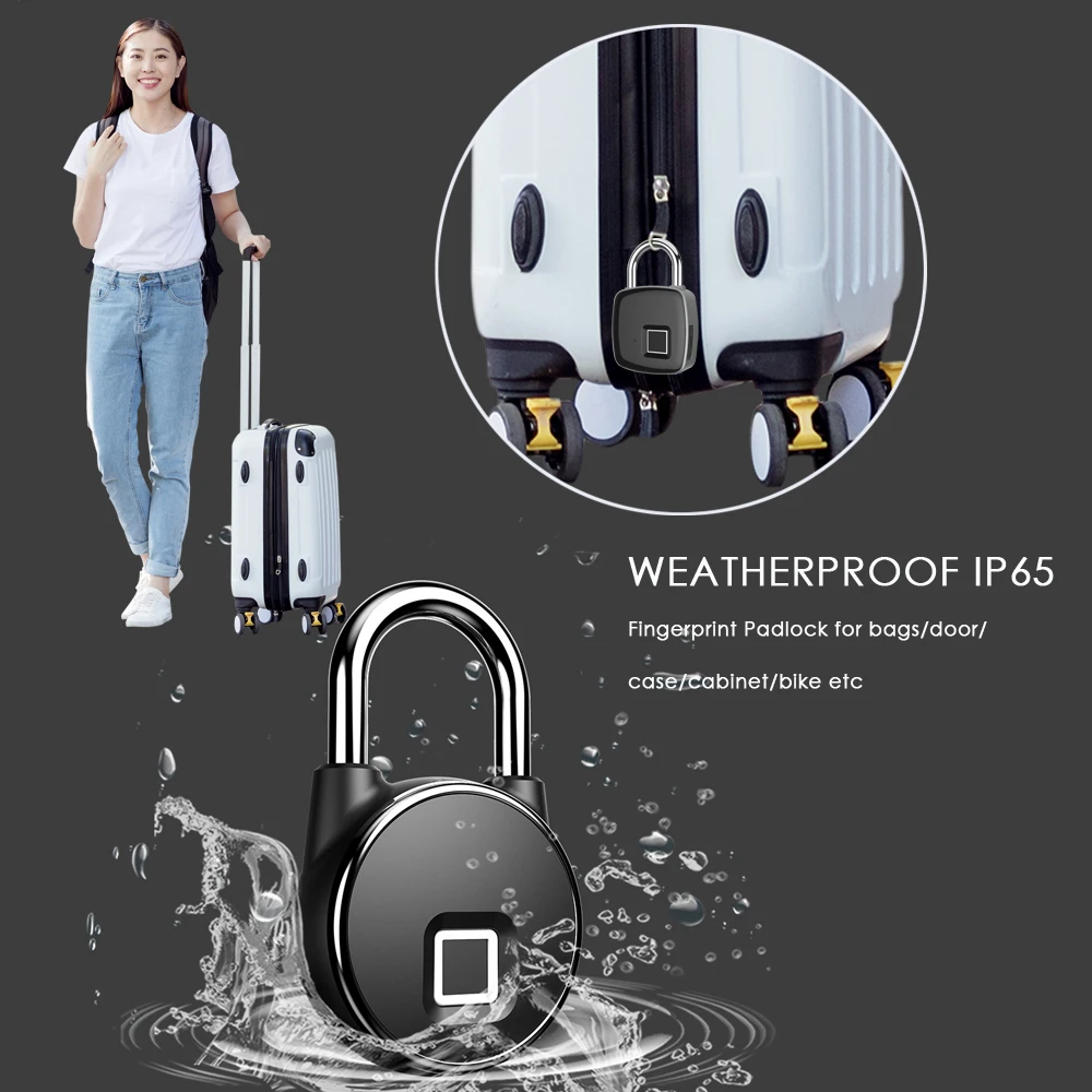 Keyless Fingerprint Padlock Security Smart Lock Footprint Wireless Biometric Locks Waterproof IP65 For Bag/Door/Luggage/Case