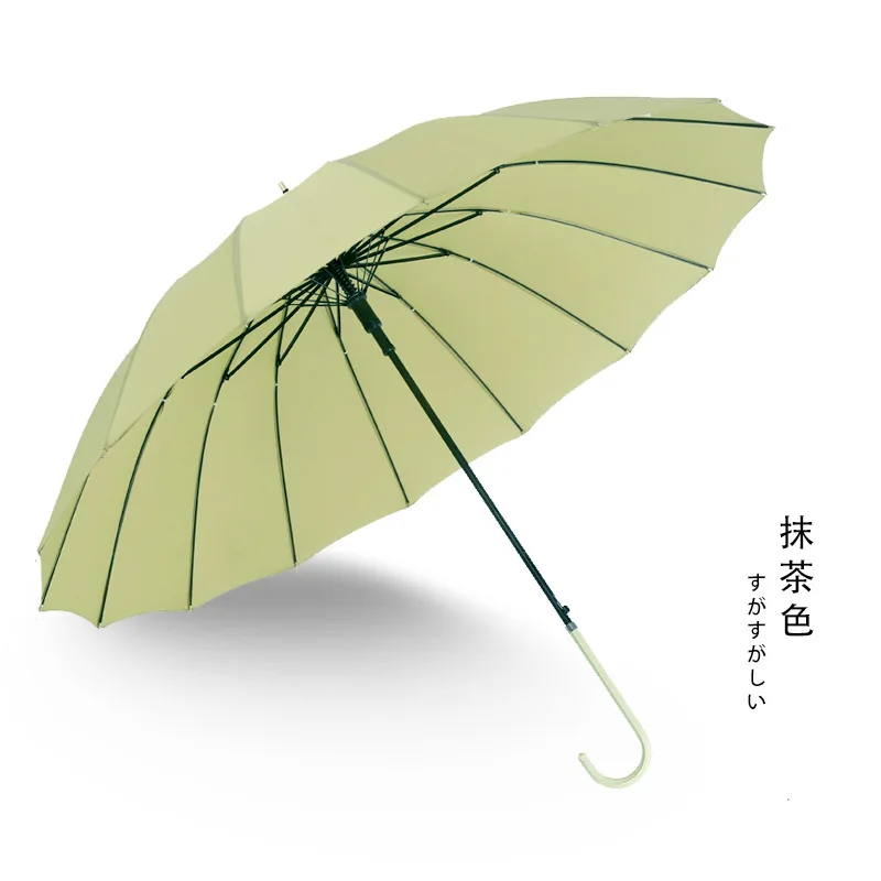 Простой 16 к прямой зонтик, сплошной цвет, Япония, маленький свежий зонтик с длинной ручкой, креативный Зонт с кожаной ручкой, ретро зонтик