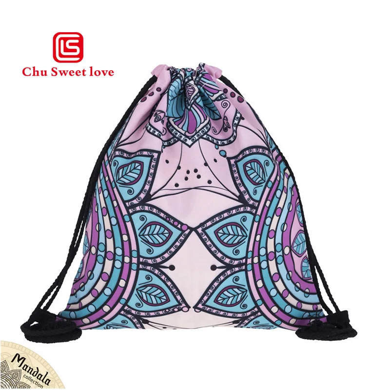 2018 New Fashion Mandala 3D Printing Travel Pocket Man Women Harajuku Drawstring Bag Men Canvas Backpacks