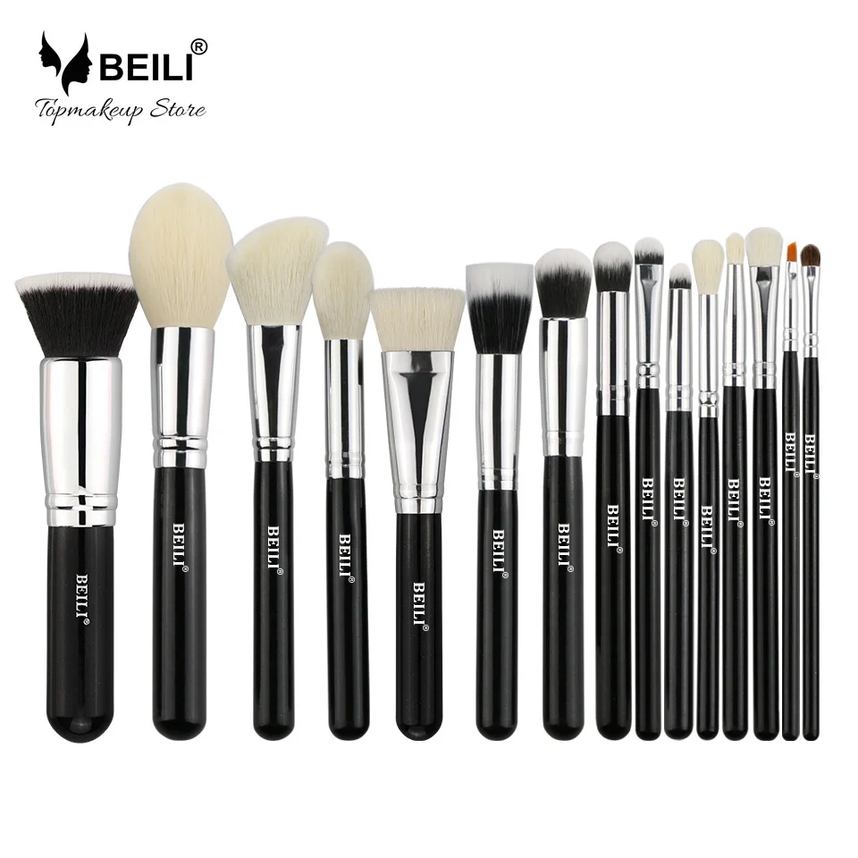 Hypoptilarh 安い Beili 15 個黒プレミアムヤギ毛パウダーファンデーションブラシリップブ ラッシャーアイシャドー輪郭メイクブラシセット 通販 価格