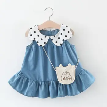 

Baby Girls Cotton Dress Toddler Summer Cute Cowboy Dress Infant Sweet Casual Spot Collar Dress Children Kitten Summer Dress