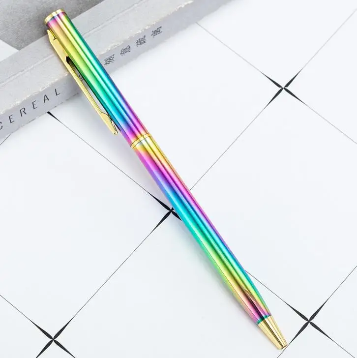 1 шт прекрасные градиент цвета радуги металлические шариковые ручки 1,0 мм Гладкие шариковые ручки для письма канцелярские принадлежности школьные подарки - Цвет: 2
