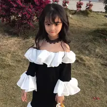 Праздничное платье для девочек; цвет черный, белый; милые платья для маленьких девочек с оборками