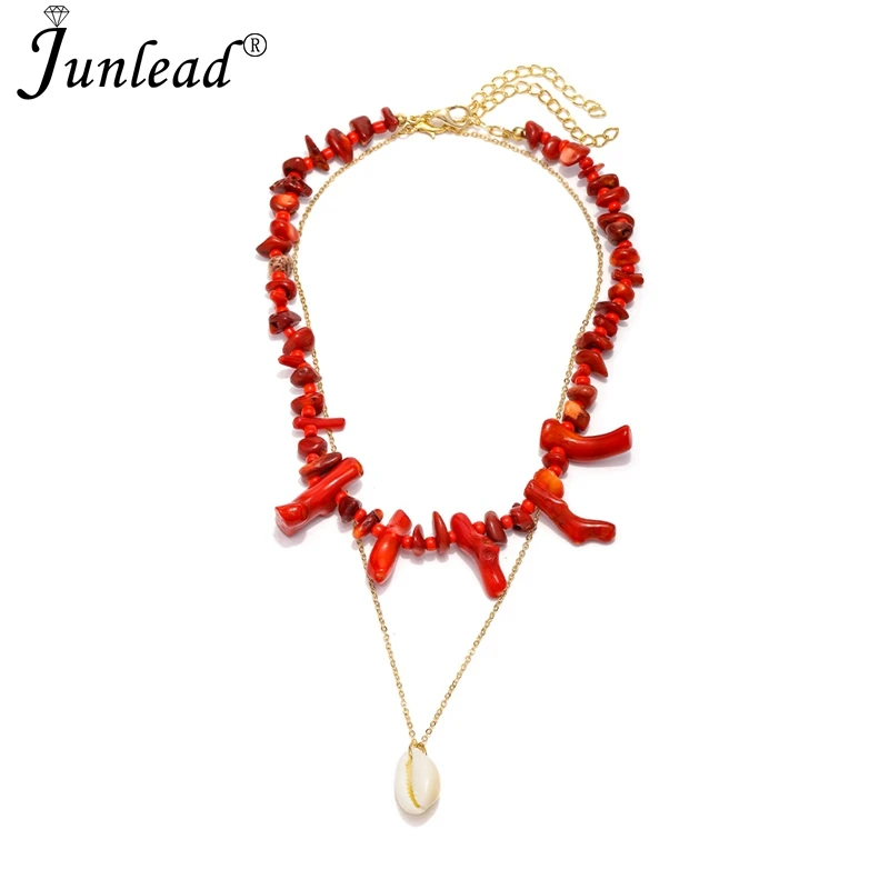Junlead модное горячее лето ZA ожерелье из золотой цепочки Бохо красный коралловый