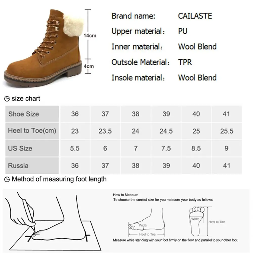 CAILASTE/зимняя женская обувь; ботильоны на Плоском Каблуке; Походные Ботинки martin для альпинизма; обувь из смешанной шерсти; уличная теплая плюшевая стелька на шнуровке