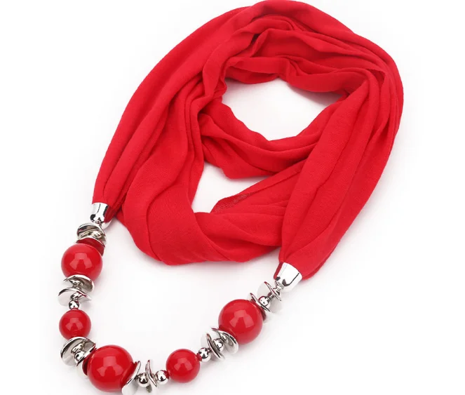 9 Colors Ethnic Unique Scarf Necklaces Resin Beads Pendant Neckerchief Statement Necklace Wraps Women Bohemia Necklaces Jewelry