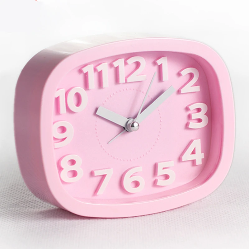 New Alarm Clock Candy Color Battery Silent Home Desk Table Analog Cute Portable Creative Student Bedside Small Snooze Clocks - Color: Pink