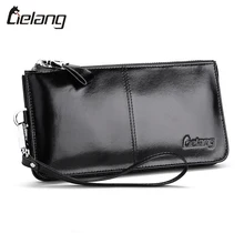 LIELANG Brand Men Long Wallet Vintage Genuine Leather Clutch Wrist Bag Black Wallets And Purses Card Holder Business Wallets Hot