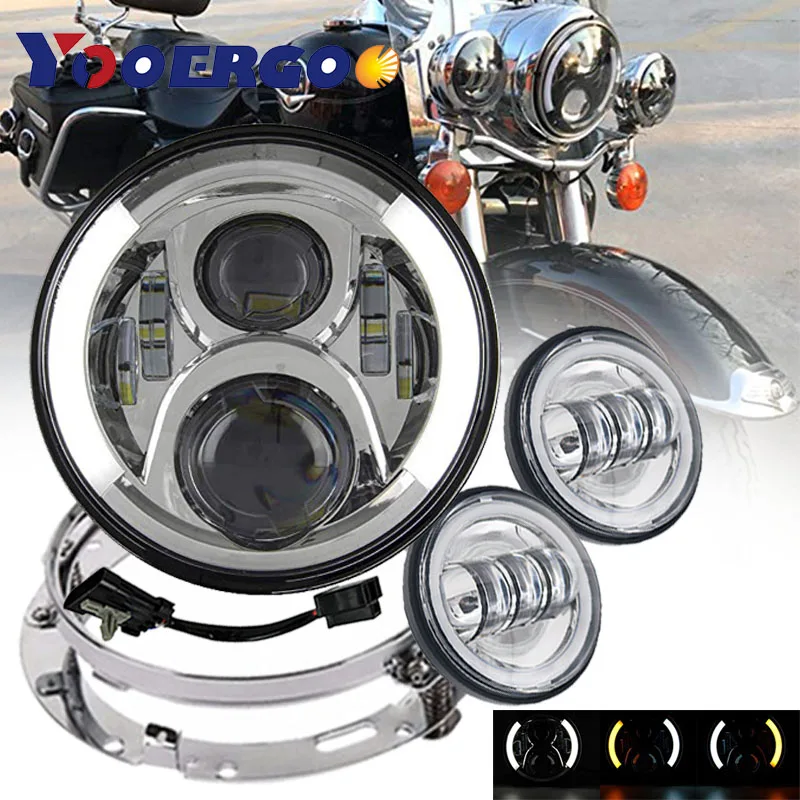 

7inch motocycle For Street Glide Road King 7 inch LED Headlight 7" Mounting Bracket Ring 4.5 inch Fog Lights 6000K