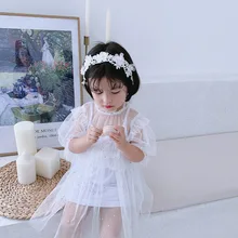 Модные сетчатые платья принцессы в Корейском стиле для маленьких девочек, детские милые универсальные модные платья для танцев