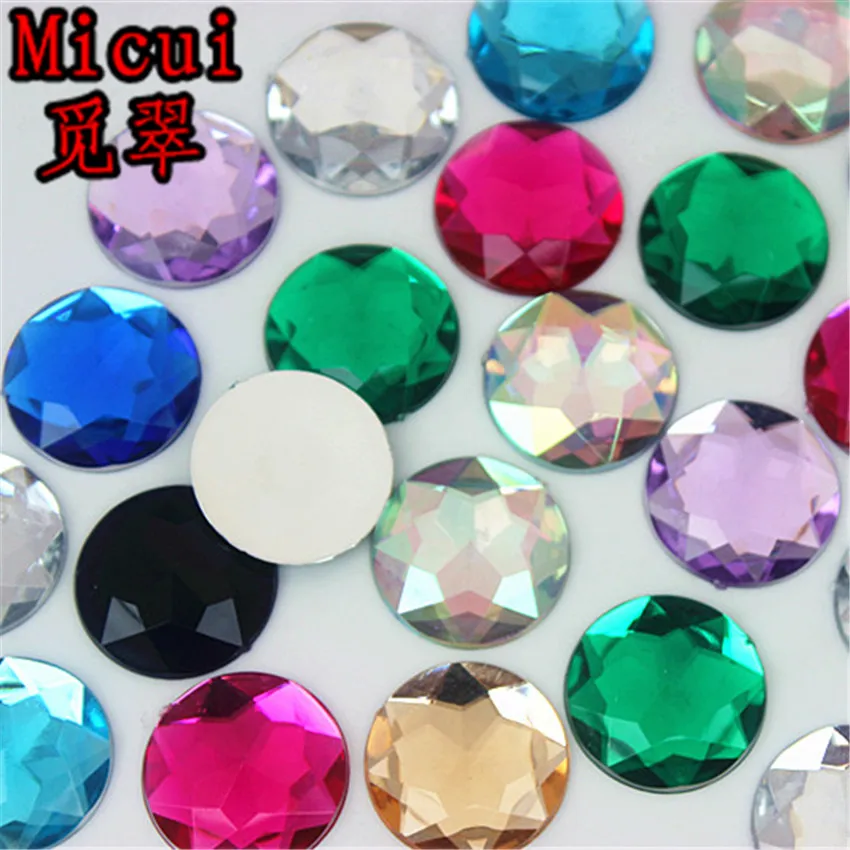 Micui, 50 шт., 20 мм, круглые кристаллы, акриловые стразы с плоской задней стороной, клей на драгоценные камни, стразы, Кристалл, камень, одежда, платье, ремесло, ZZ673