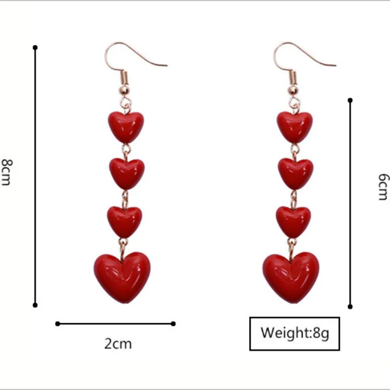 EK184 корейский стиль симпатичная подвеска-сердце с длинной бахромой серьги с изображением красного сердца серьги в виде капель для Для женщин лучший подарок для девушек;