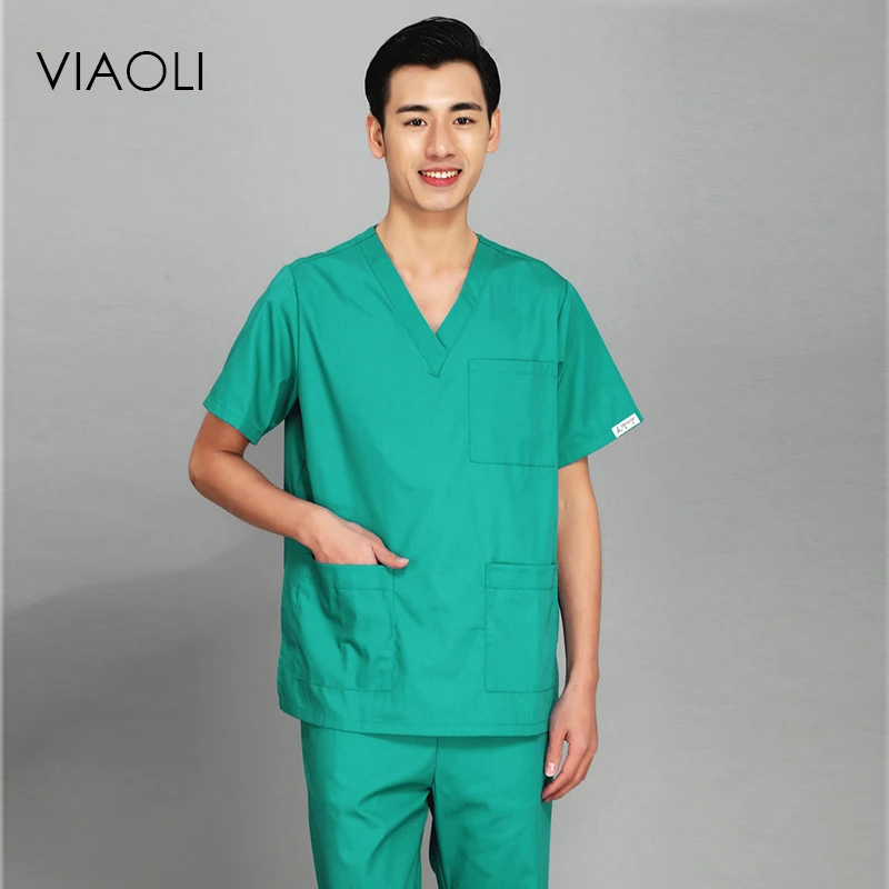 Viaoli летний комплект из футболки с короткими рукавами Хирургическая Одежда обувь для мужчин и женщин костюмы для врачей сплит набор кистей зеленый костюм