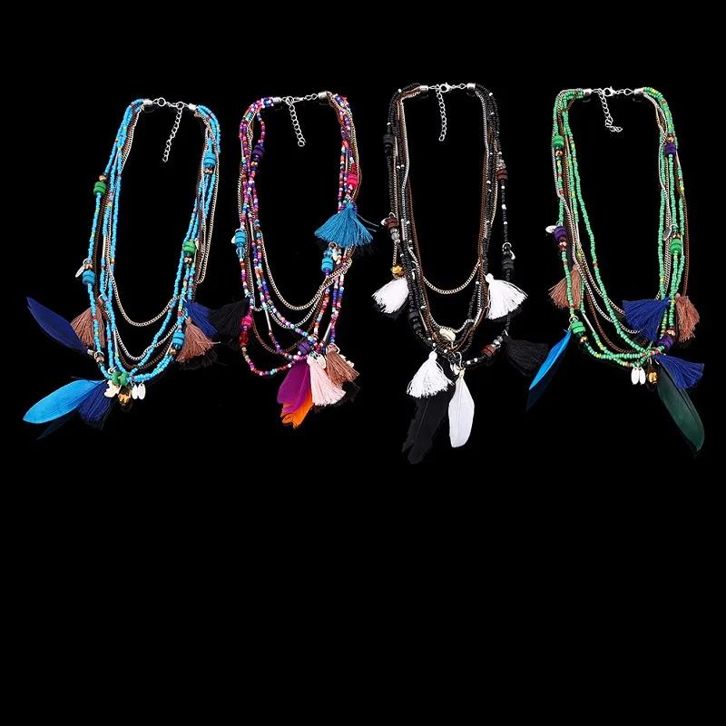 2020 Moda многослойные в стиле бохо Tejido Larga Borla Declaracion Colgantes Etnico Collar Gargantilla Mujeres