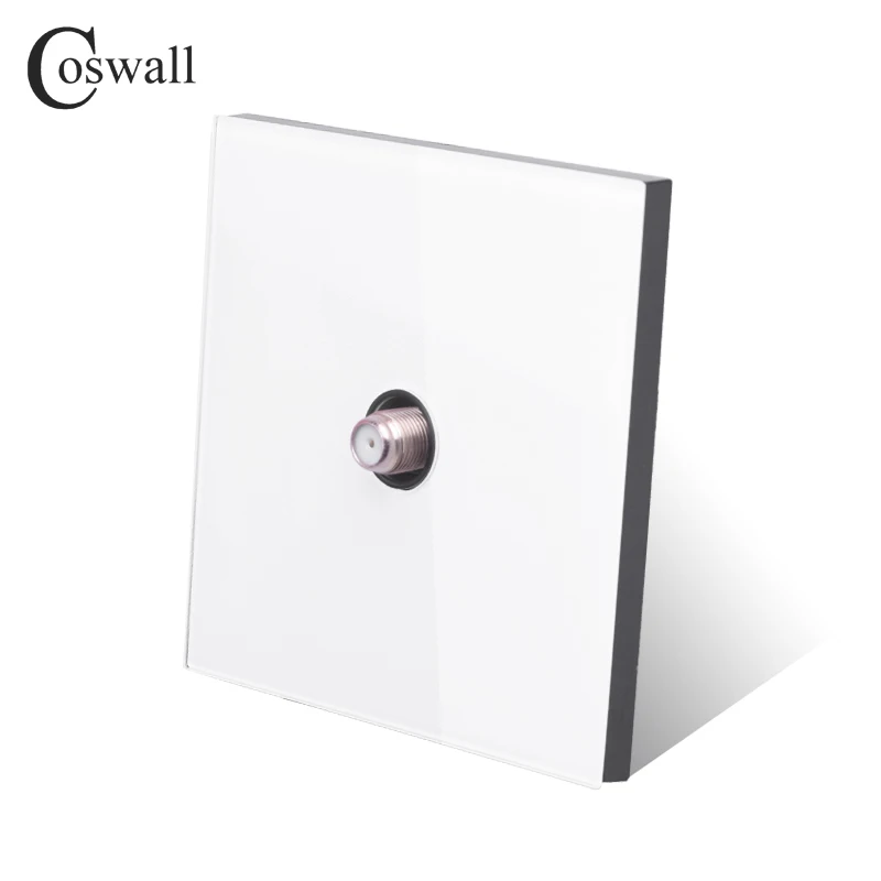 Coswall Новое поступление Кристалл Закаленное стекло панель стены спутниковая розетка белого цвета AC 110~ 250 В